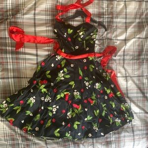 Swing style cherry halter top dress with petticoat and shrug